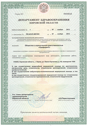 Лицензия на осуществление медицинской деятельности, ПРИЛОЖЕНИЕ 1